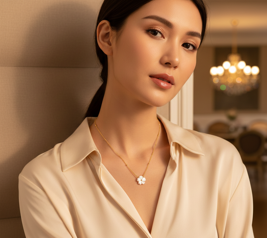 White Shell Flower Pendant Necklace