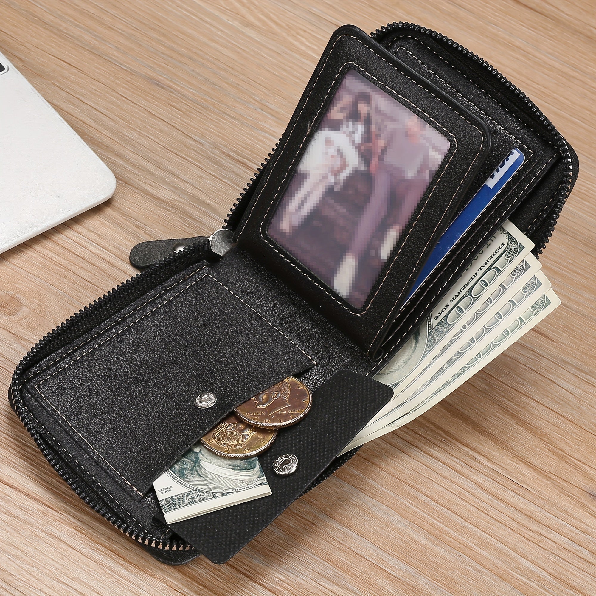 Men'S Wallet, Stylish Zip Wallet